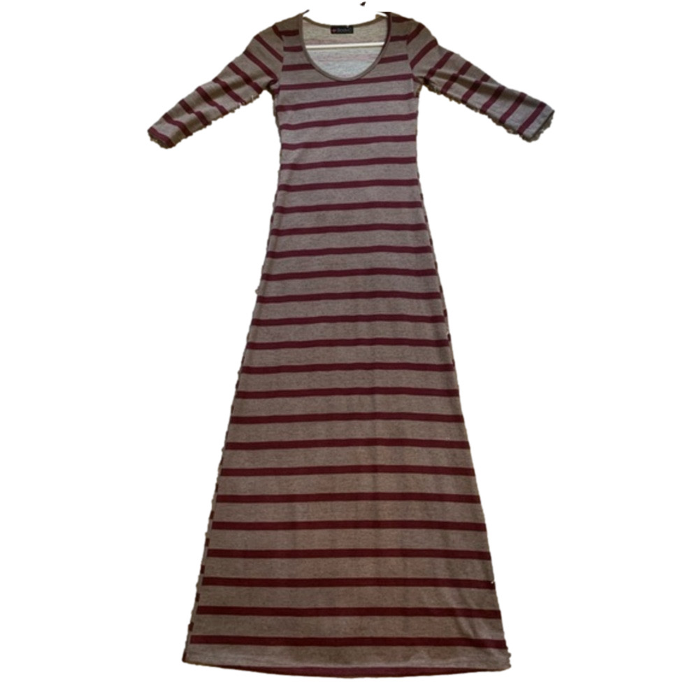 Striped Maxi Dress - sz S - Maroon and Taupe/Cream - SOFT - EUC